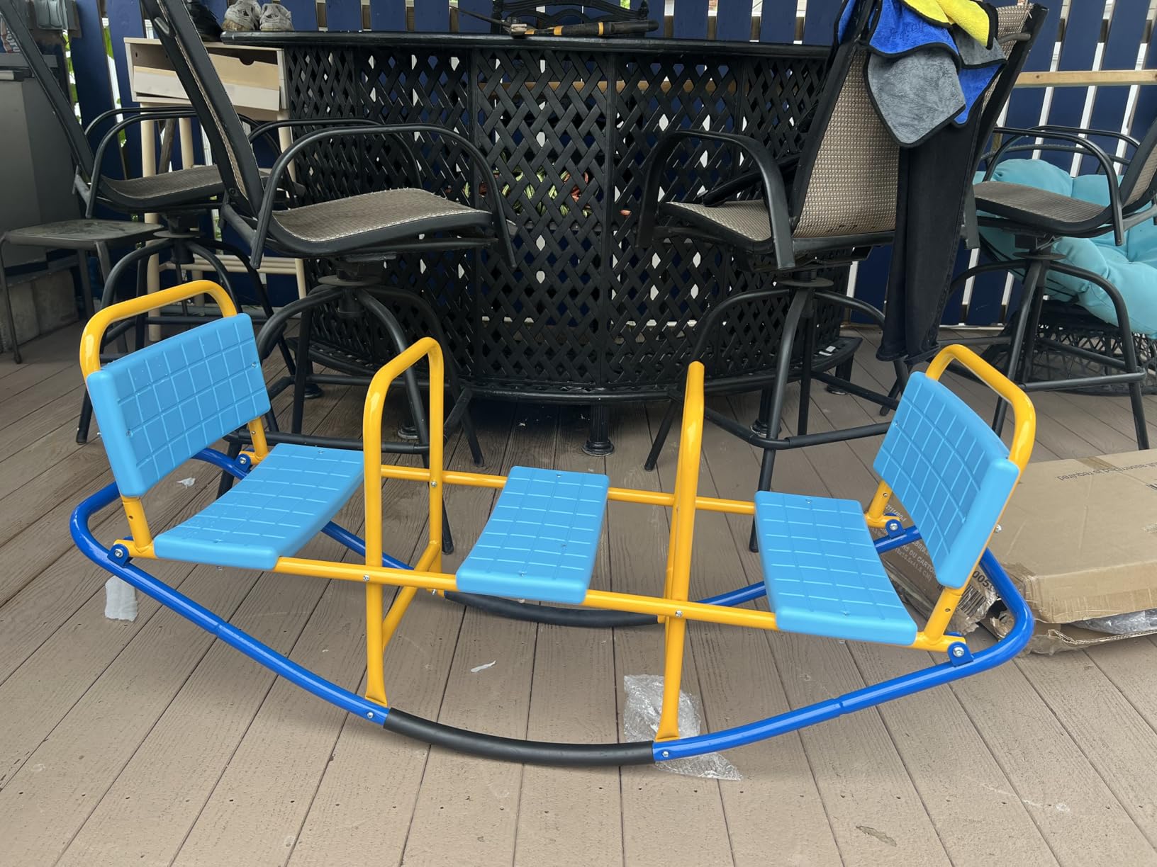 Costzon Teeter Totter Seesaw for Kids Outdoor, 2 in 1 Metal Rocking Seesaw for Toddlers with Easy-Grip Handles, Indoor Outdoor Rocker Toy Gifts for Ages 2-5, 1-3 Person Home Preschool Backyard See Saw customer photo 1