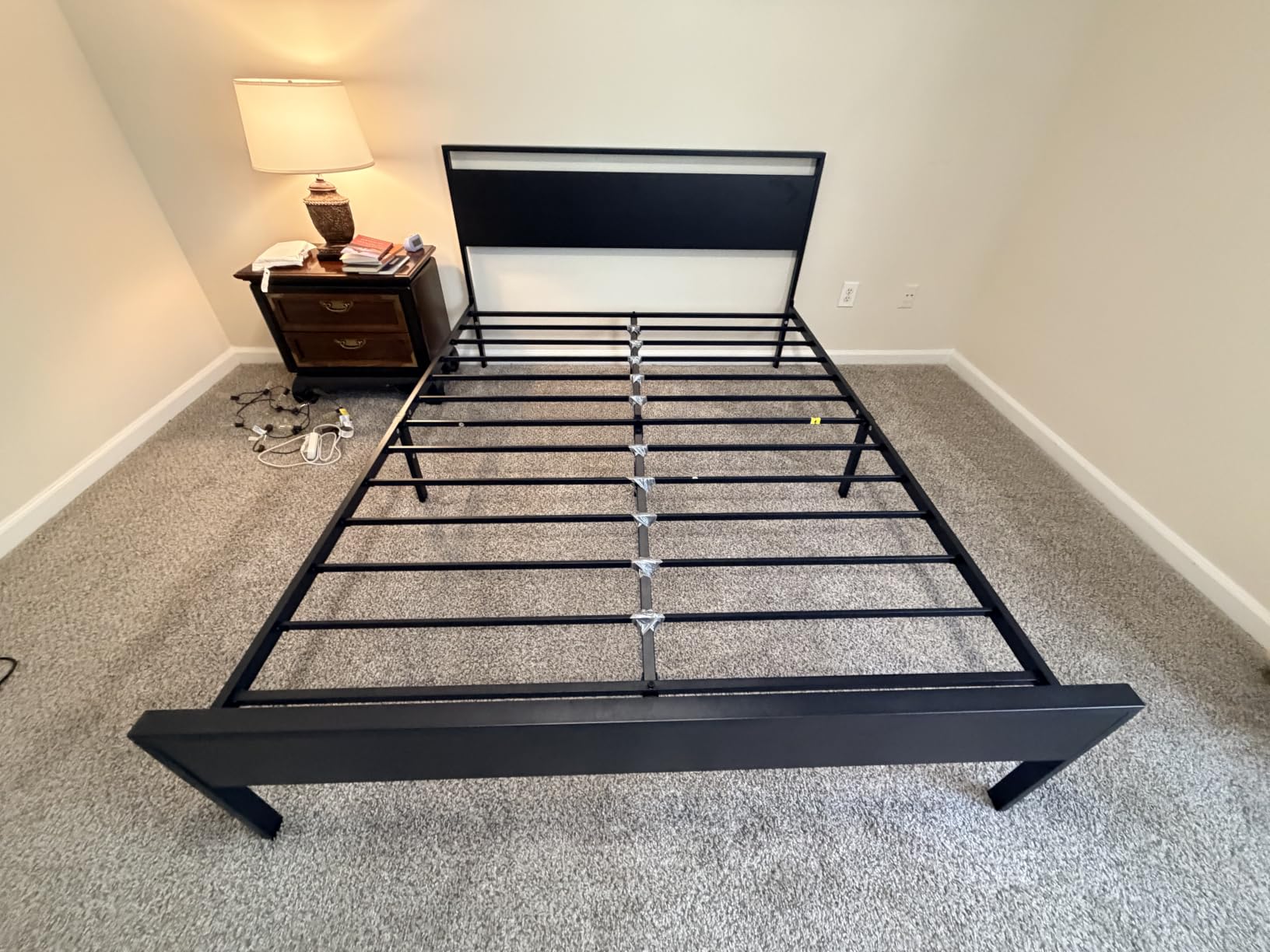 SHA CERLIN 14 Inch King Size Metal Platform Bed Frame with Wooden Headboard and Footboard, Mattress Foundation, No Box Spring Needed, Large Under Bed Storage, Mahogany customer photo 1