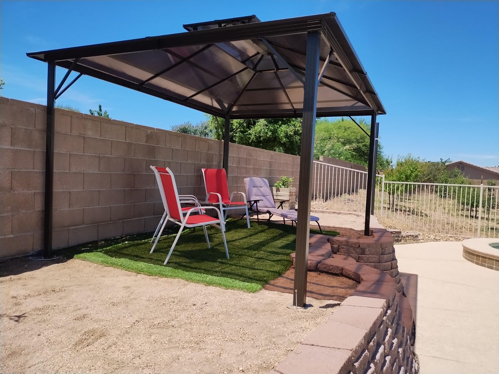 YOLENY 12'x16' Hardtop Gazebo, Outdoor Polycarbonate Double Roof Canopy, Aluminum Frame Permanent Pavilion with Curtains and Netting, Sunshade for Garden, Patio, Lawns customer photo 1