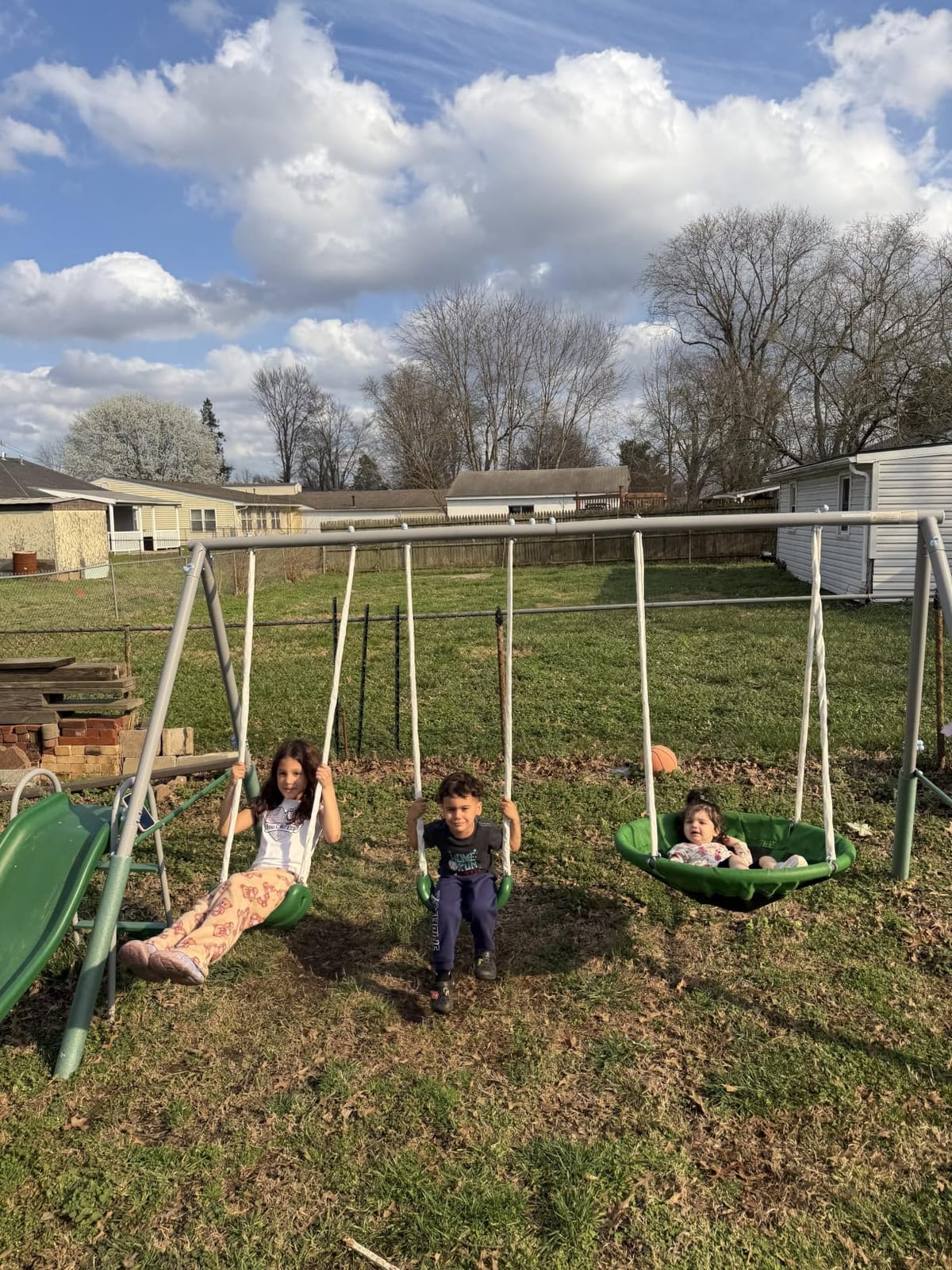 Sportspower Northridge Metal Swing Set, 500 lb Capacity, 3in Saucer, 2 Blow-Molded Swings, on 5ft Slide, Durable 6ft Frame, Outdoor Backyard Playset for Kids Aged 3–8 customer photo 1