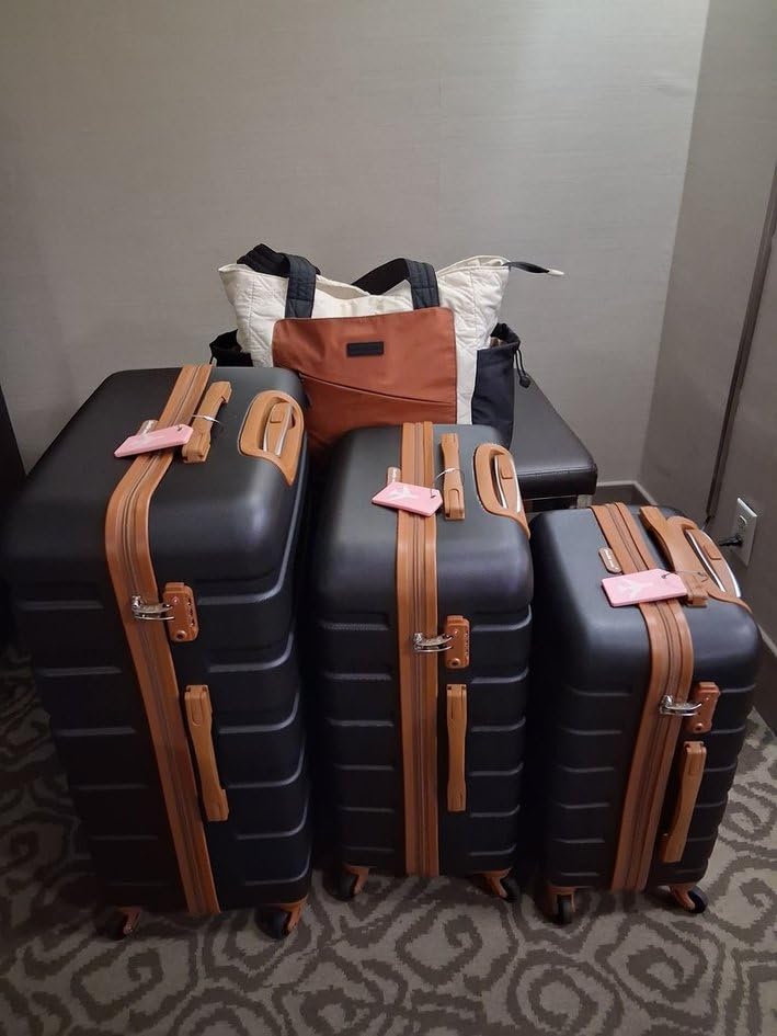 Coolife Luggage Set, Lightweight Durable Hardshell, 4 piece, Apricot Black customer photo 1