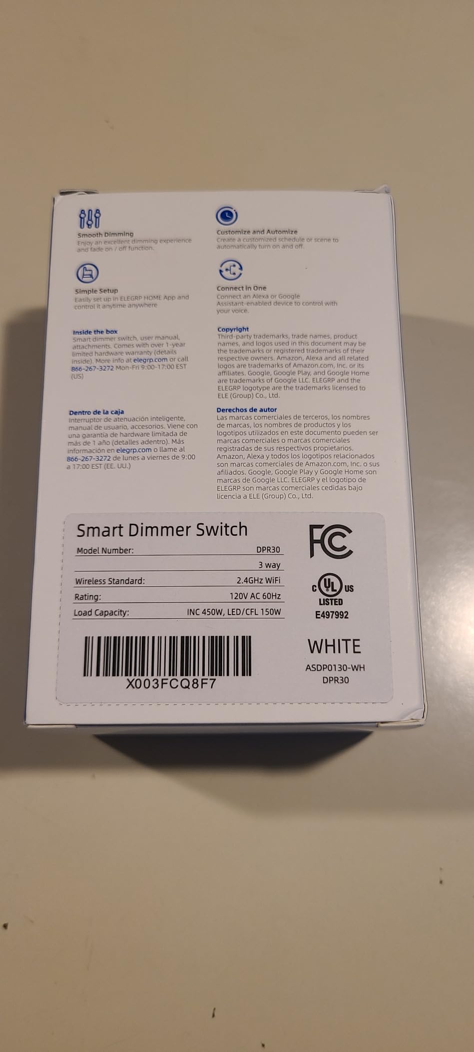 ELEGRP Smart Dimmer Light Switch DPR30, 2.4GHz Wi-Fi Dimmer Switch Compatible with Alexa and Google Assistant, Single Pole/3 Way, Needs Neutral Wire, No Hub Required, UL Listed, Matte White, 4 Pack customer photo 1