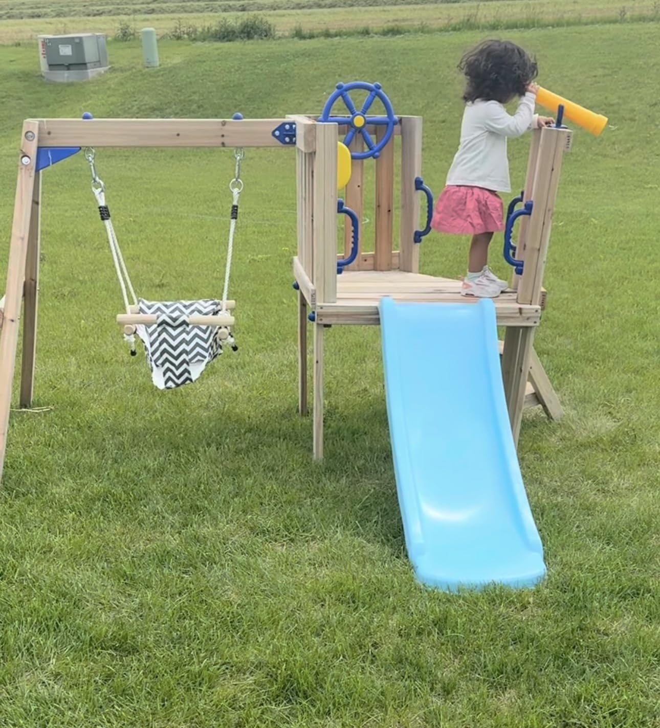 Outsunny Swing Set for Backyard Wooden Toddler Playset Ages 1.5-4 Natural customer photo 1