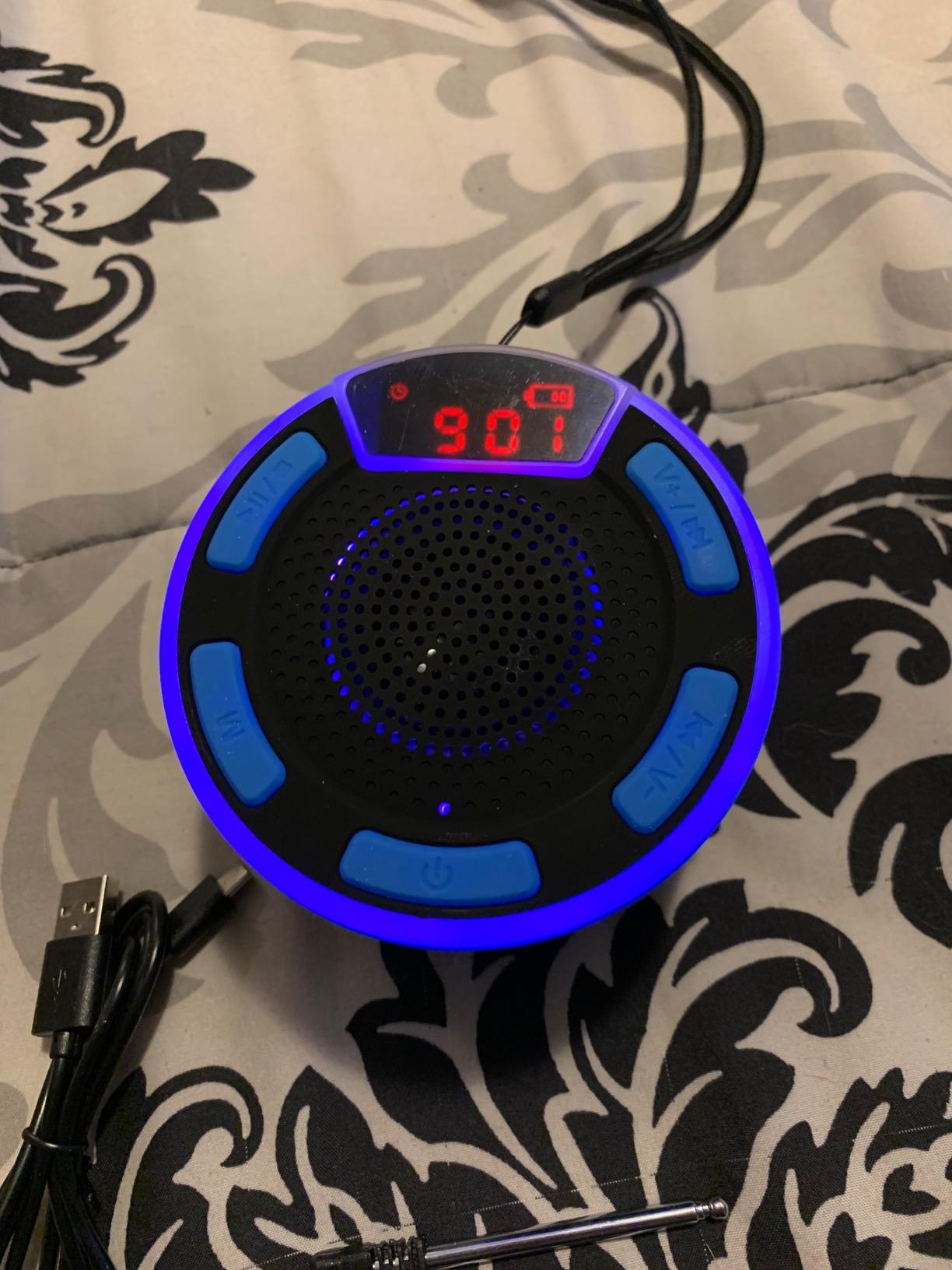 Bluetooth Speakers, IPX7 Waterproof Shower Speaker, Portable Speaker with LED Display, FM Radio, Suction Cup, Light Show, Built-in Mic, Best Gifts for Pool Beach Home Party Travel Outdoors customer photo 1