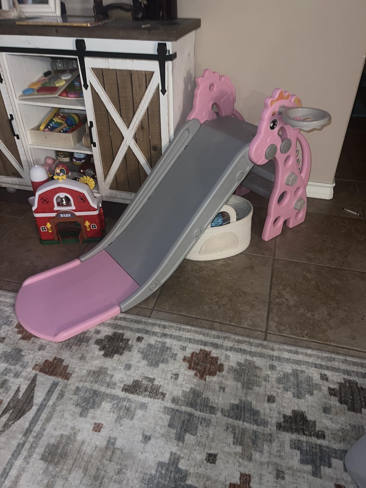 67i Slide for Toddlers 1-3, 46.8 in Slide with Basketball Hoop (Pink) customer photo 1