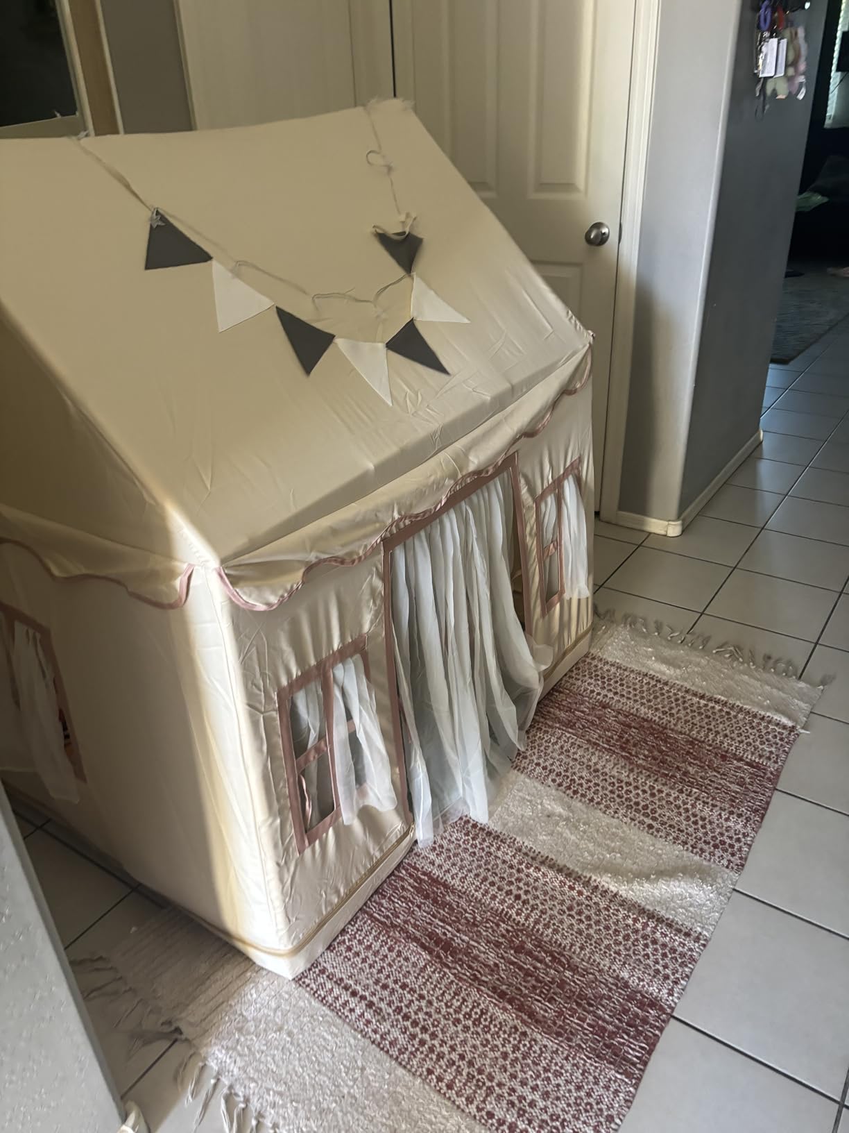 Large Kids Tent Playhouse Base Fabric with Star Lights, Flags and Tote Bags, Kids Play Tent Indoor & Outdoor, Washable Teepee Tent for Boys & Girls, Play House for Toddler, Neutral Color customer photo 1