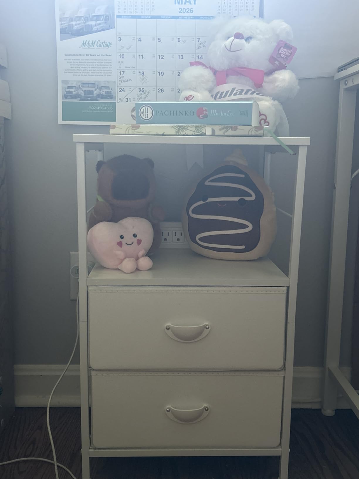 Furologee Night Stand with Charging Station, 2 Fabric Drawers, White customer photo 1