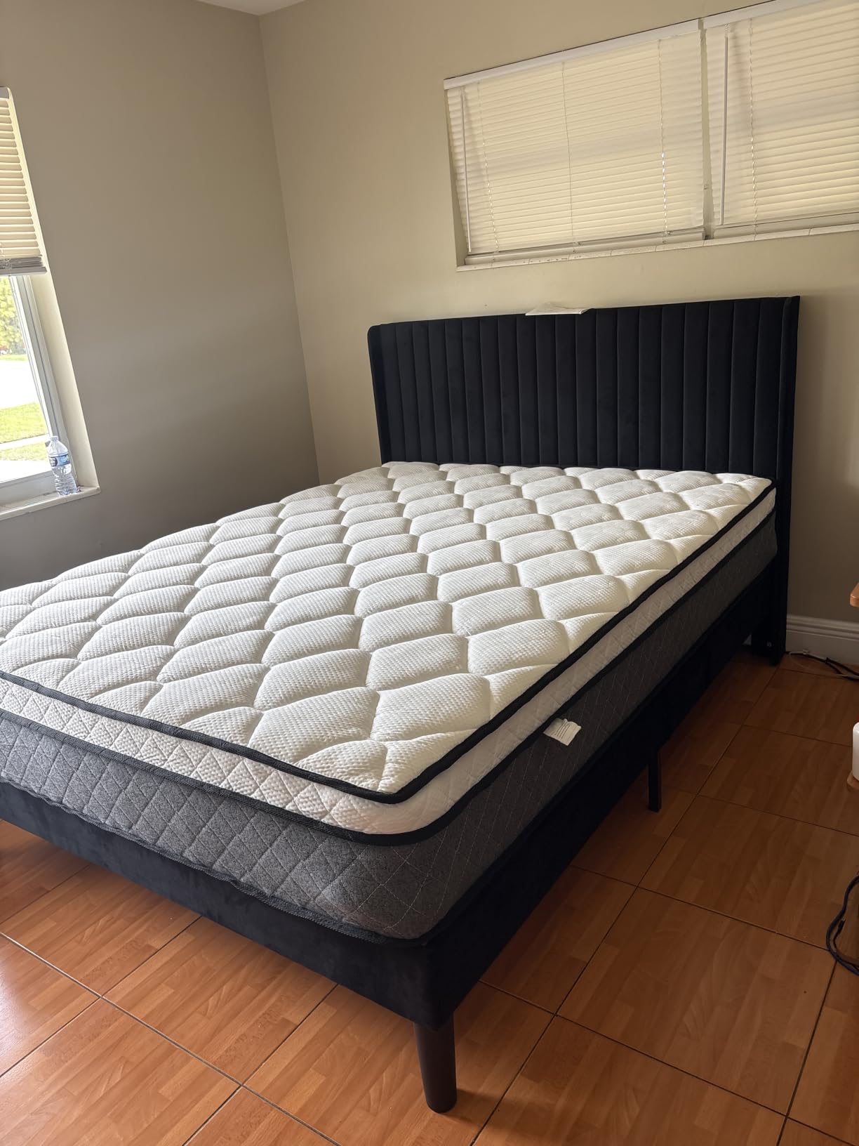 Allewie King Size Velvet Bed Frame/Vertical Channel Tufted Wingback Headboard/Upholstered Platform Bed/Strong Wooden Slats/No Box Spring Needed/Easy Assembly/Black customer photo 2
