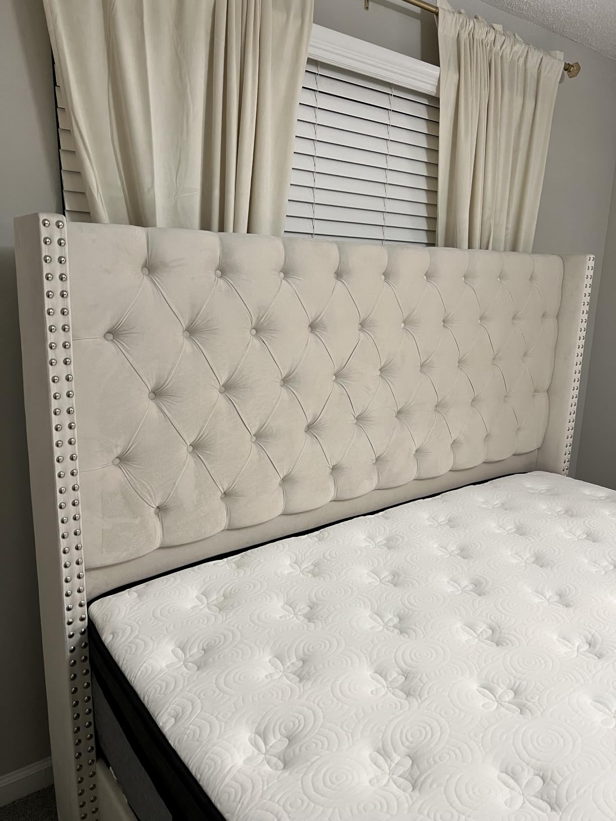 Jocisland King Bed Frame, Gray, Velvet Upholstered customer photo 1