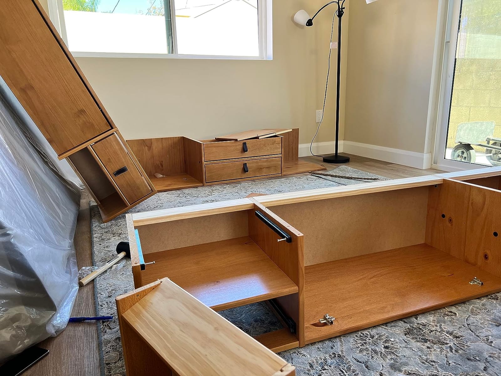 memomad Bali King Size Slim Set: Storage Platform Bed with Drawers and Compartments + Wall Mounted Headboard, Solid Pine Wood Furniture with Underbed Storage, No Box Spring Needed, Caramel Brown customer photo 2