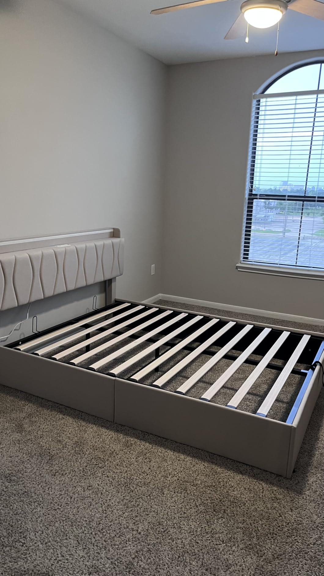 Fameill Queen Size Lift Up Storage Bed Frame with Adjustable Headboard, Charging Station, LED Lights, Wood Slats, Noise-Free, No Box Spring Needed, Beige customer photo 1