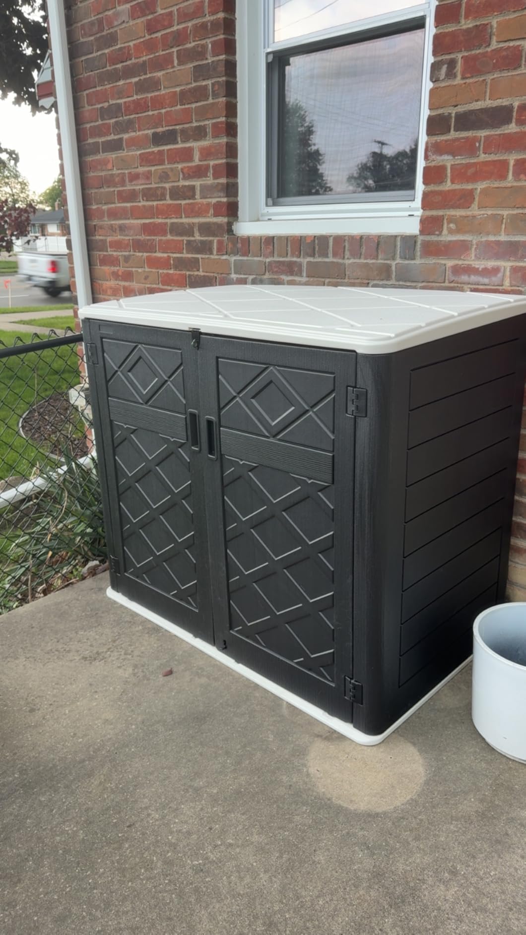 KINYING Outdoor Storage Cabinet Waterproof, Resin Vertical Outdoor Storage Shed for Patio Furniture, Garden Tools, Pool Accessories, Mower Storage (66 Cu.ft, Off White) customer photo 1