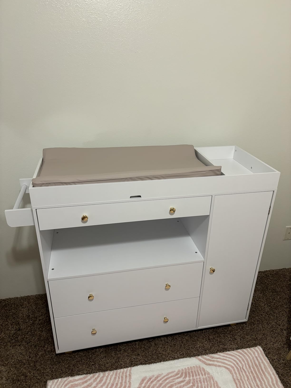 PAKASEPT Baby Changing Table, Modern Diaper Changing Station, Changing Table for Nursery with 2 Drawers & Shelves White customer photo 2