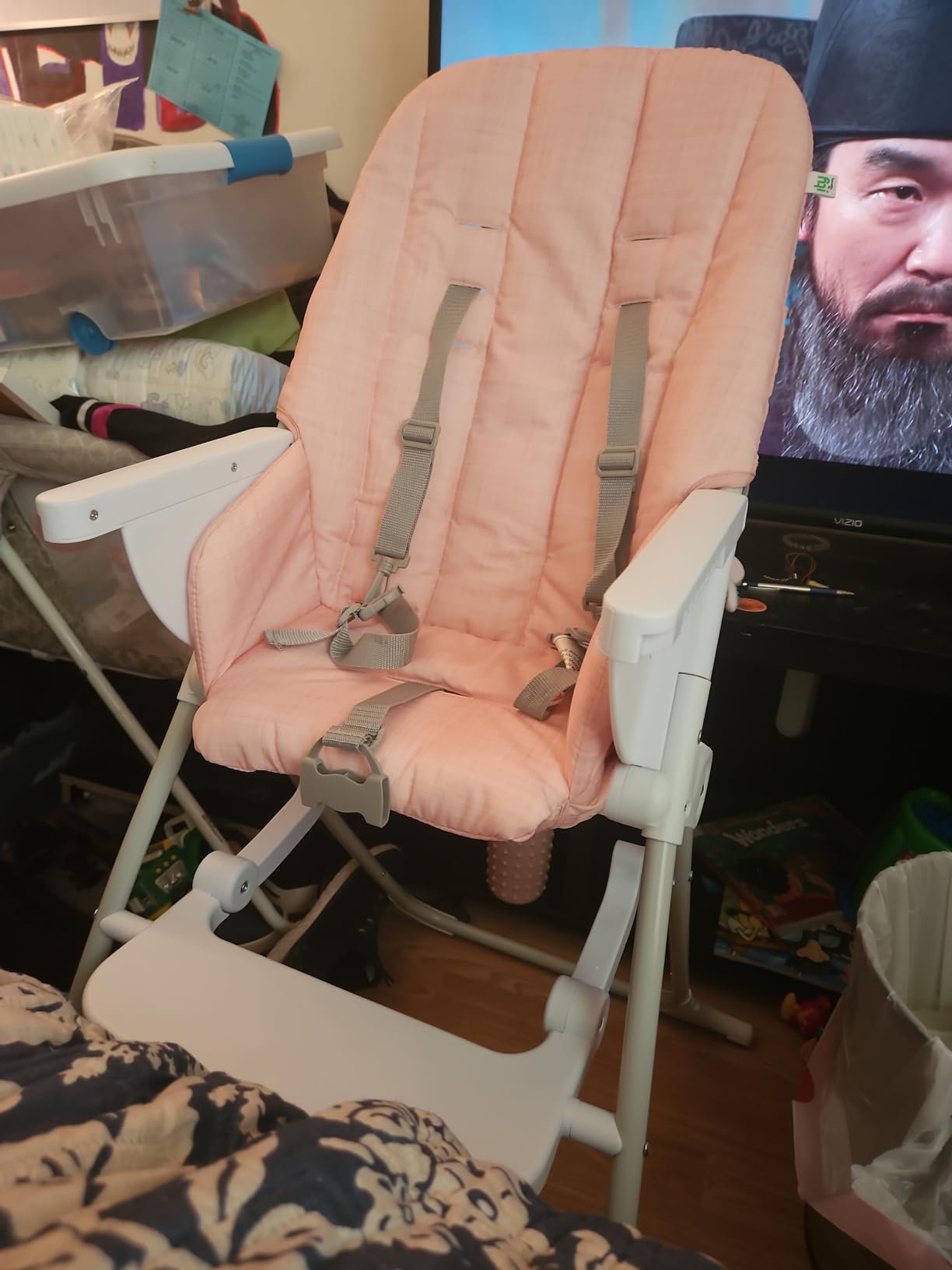 Ingenuity Sun Valley Compact Folding Baby High Chair, Food-Grade Safe Plate, 5-Point Harness, for Ages 6 Months and Up, Unisex - Teal customer photo 1