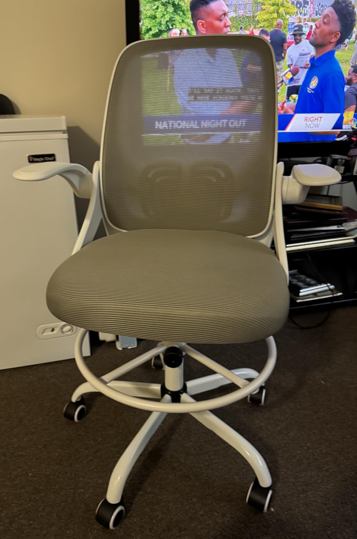 ORRSAKER Drafting Chair, Tall Office Chair with Flip-up Arms, Mesh Ergonomic Computer Standing Desk Chair with Adjustable Height Foot Ring and Lumbar Support, 300 LBS Capacity, Black customer photo 2