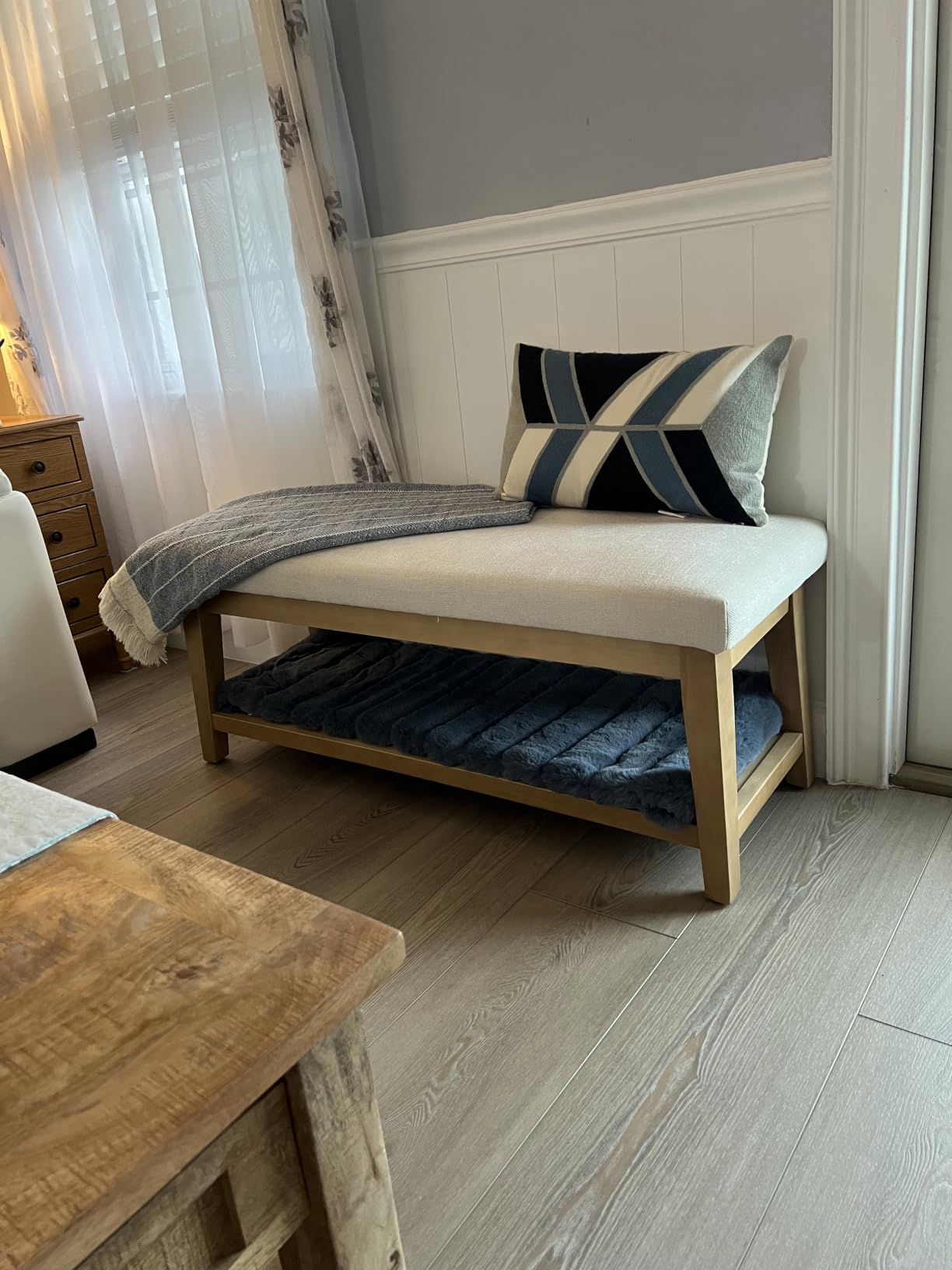 Zihanhome Entryway Shoe Bench, End of Bed Bench,Upholstered Bench(Beige) customer photo 2
