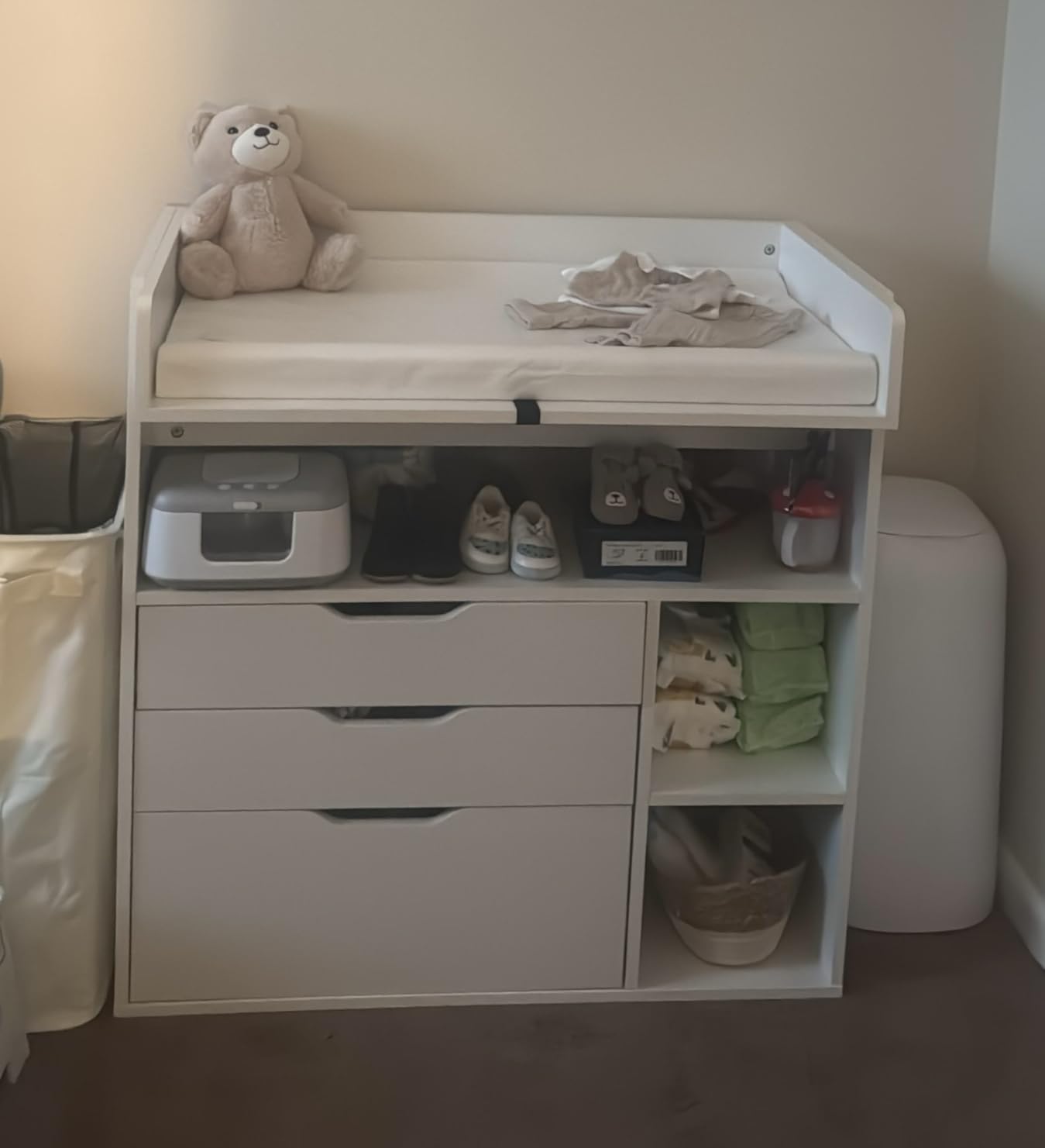Pipleo Baby Changing Table Dresser with 3 Drawers and 3 Storage Shelves, Can be Used as a Baby Dresser with Changing Table Top, a Baby Changing Station, a Wood Diaper Changing Station (White) customer photo 1