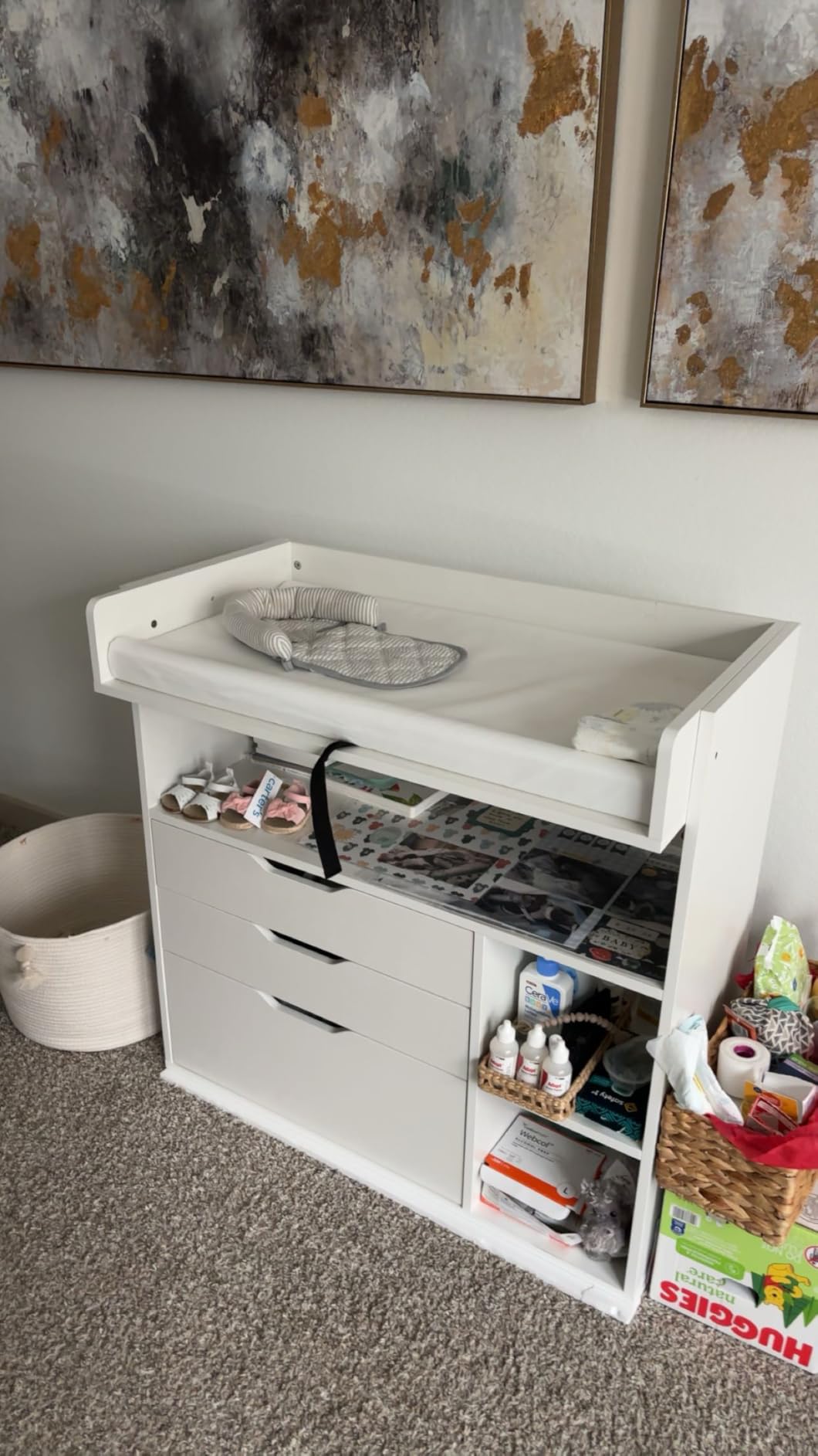 Pipleo Baby Changing Table Dresser with 3 Drawers and 3 Storage Shelves, Can be Used as a Baby Dresser with Changing Table Top, a Baby Changing Station, a Wood Diaper Changing Station (White) customer photo 2