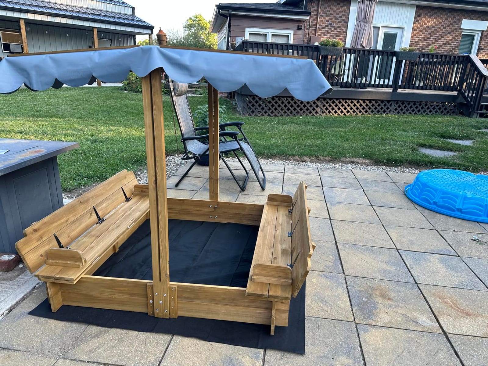PetsCosset Wooden Sandbox with Lid for Kids, 47x47in, with Foldable Benches customer photo 1