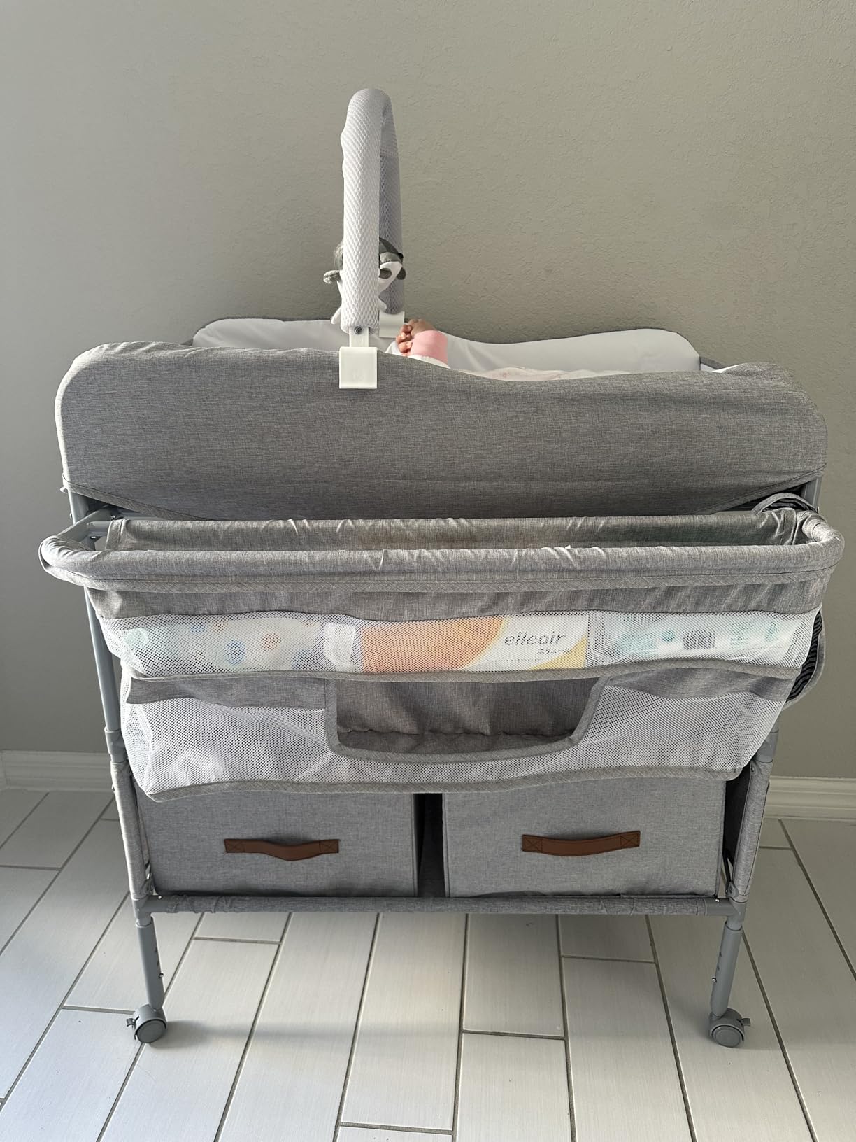 Diaper Changing Station, Portable Changing Table for Baby, Diaper Changing Table with Storage Drawers, Waterproof Baby Changing Station with Wheels and Adjustable Height for Newborn Infant (Grey) customer photo 1