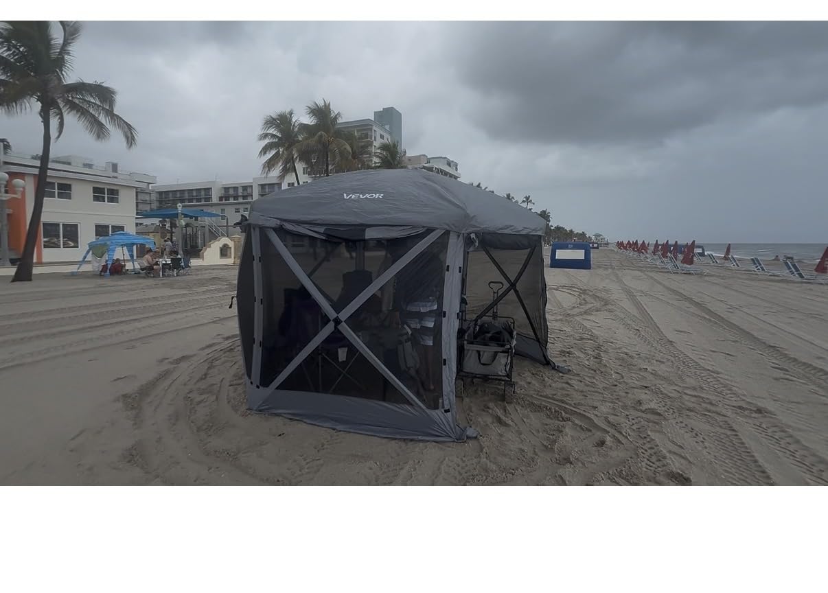 VEVOR Pop Up Gazebo Screen Tent, Pop-Up Instant Gazebo Tents with Mosquito Netting Outdoor Canopy, 6 Sided Sun Shelter 10x10ft with 6 Removable Wind Cloths & 2 Mesh Windows, Pavilion Tent for Patio customer photo 2
