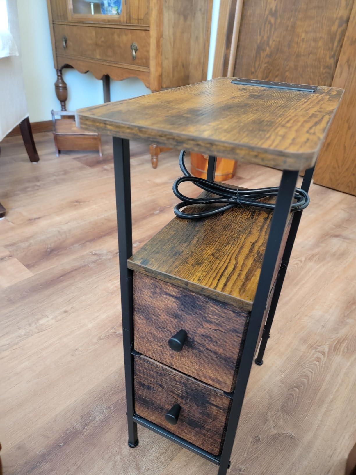 LOAKEKEL Narrow End Table with Charging Station, Small Nightstand customer photo 2