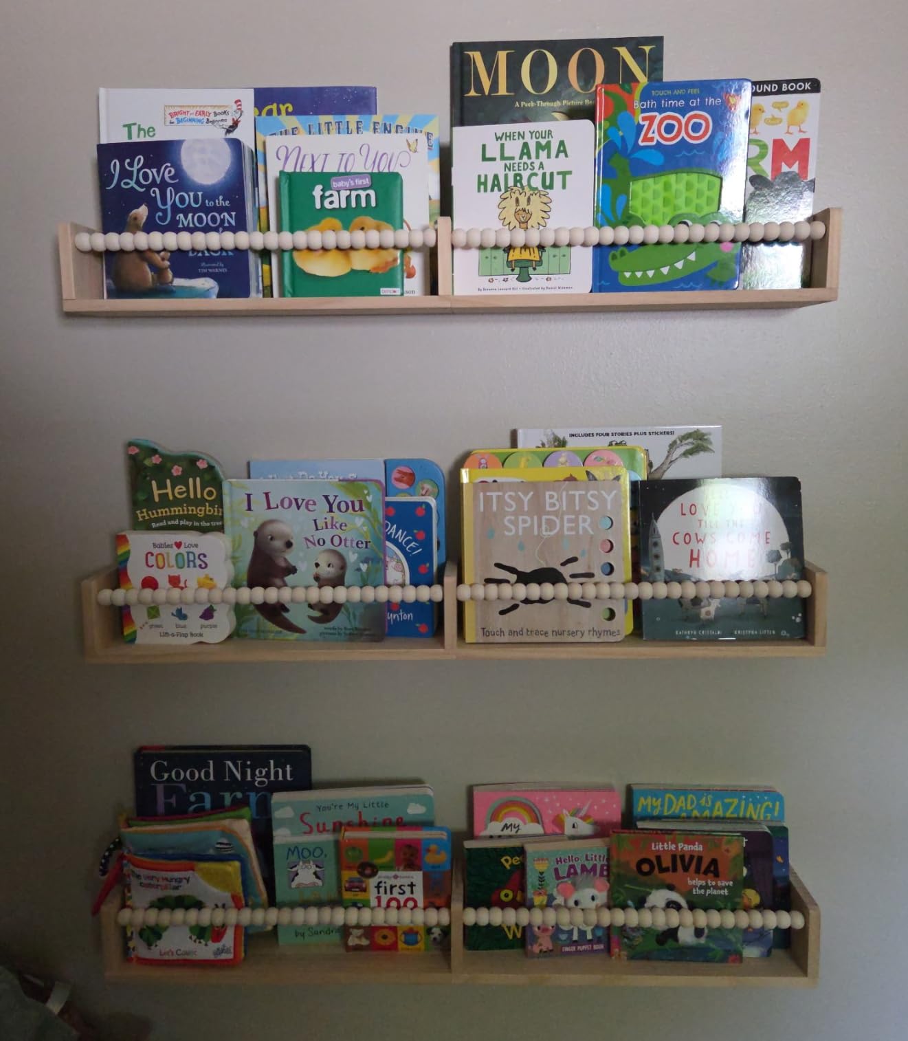 birola Nursery Shelves with Beads Design - 32 Inches Wall Book Shelves Set of 3, Space-Saving Nursery Book Shelves for Kids Room, Bedroom and Study Room(Natural) customer photo 2