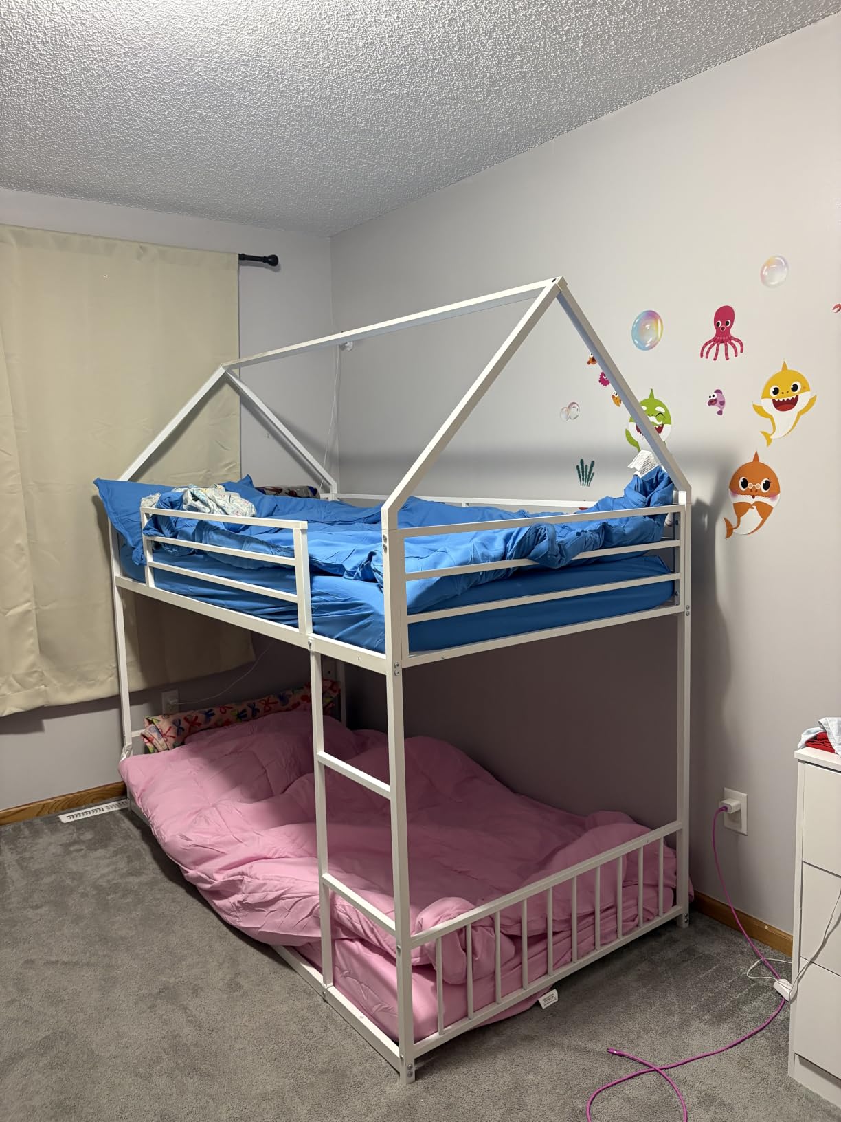 LIKIMIO Bunk Bed Twin Over Twin, House Bunk Bed Frame with Ladder, White customer photo 1