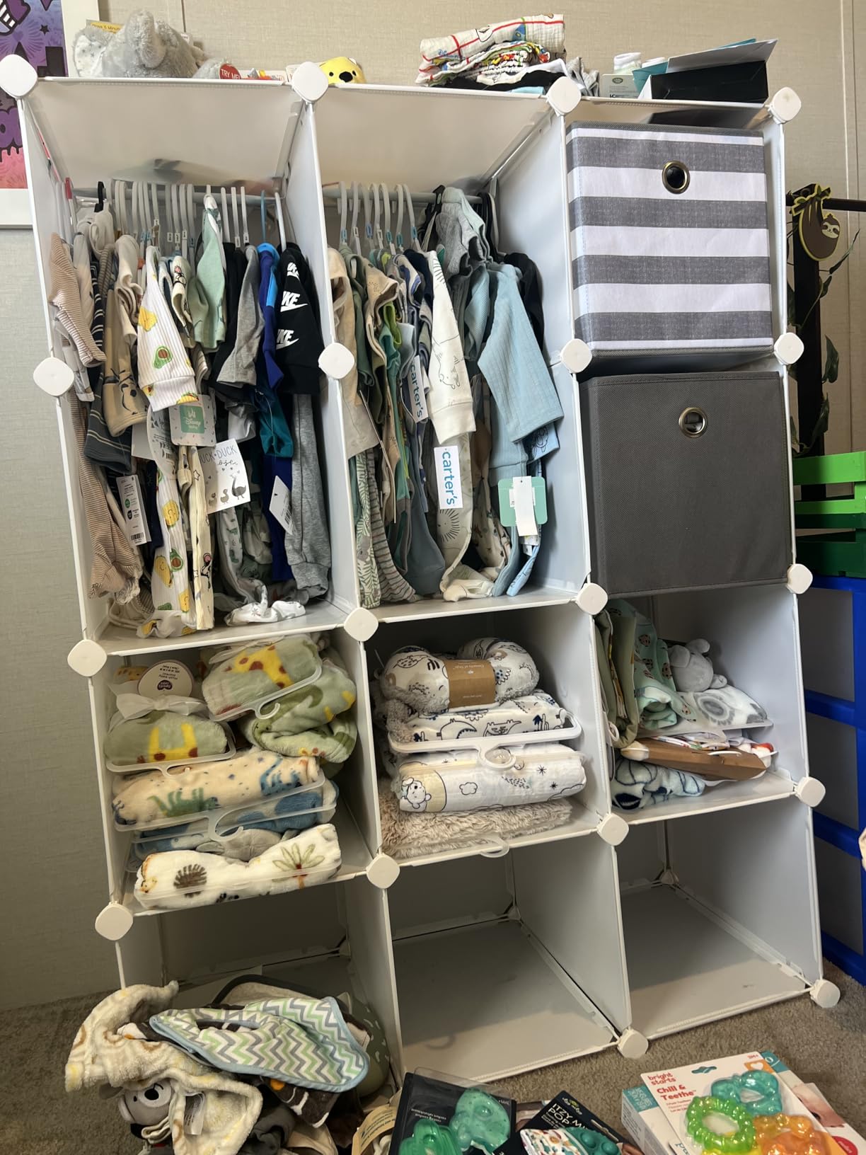 VIPZONE Baby Dresser, Kids Closet Organizers, Portable Kids Wardrobe for Closet, Bedroom, Nursery, Cubby, Cabinet, Clothes, Dress, Baby Storage Shelf, Armoire Clothes Hanging (Blue) customer photo 1