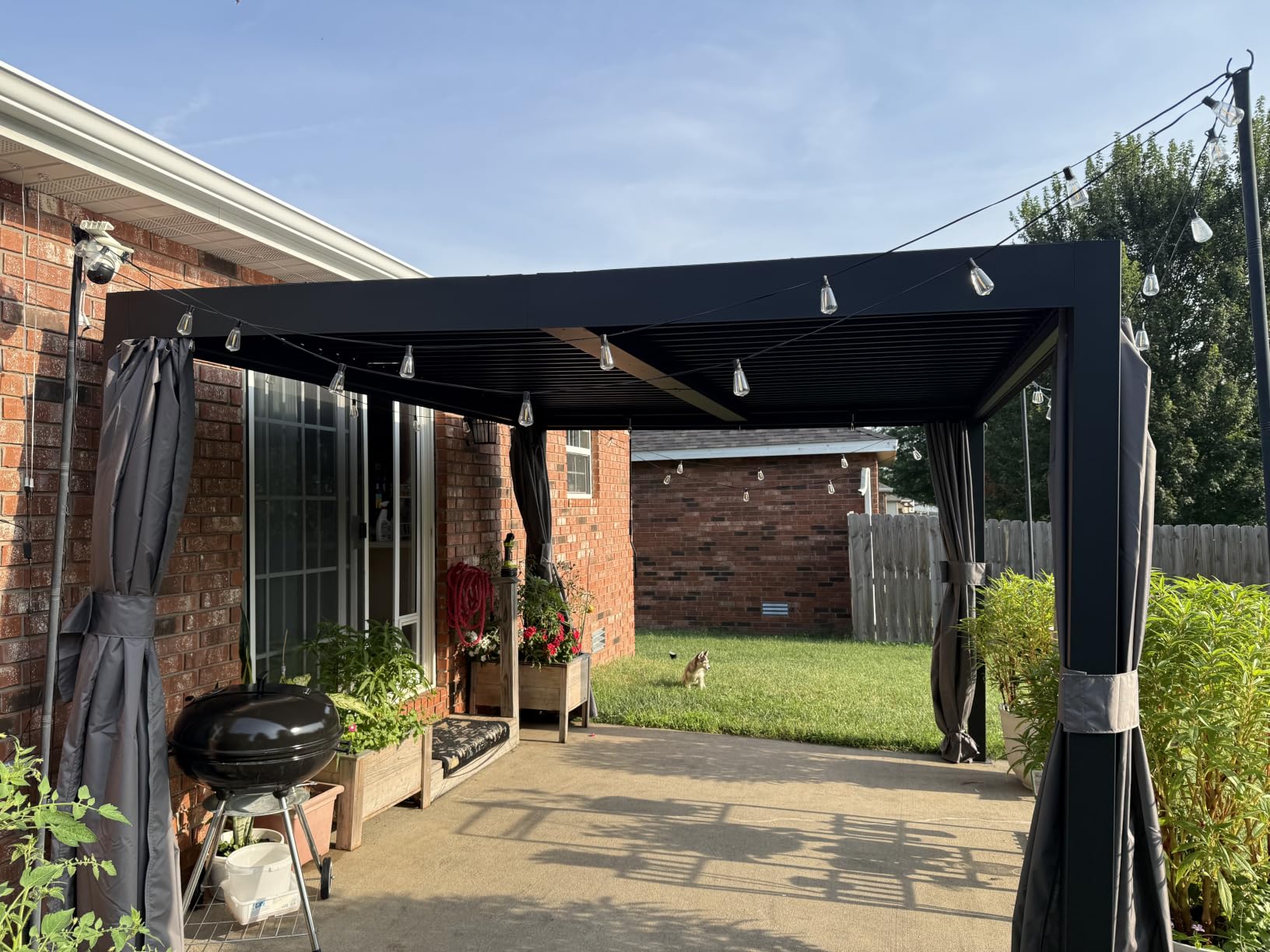 Modern Shade Pergola 10'x12' with USB Power Strip & Net and Curtain, Black customer photo 1