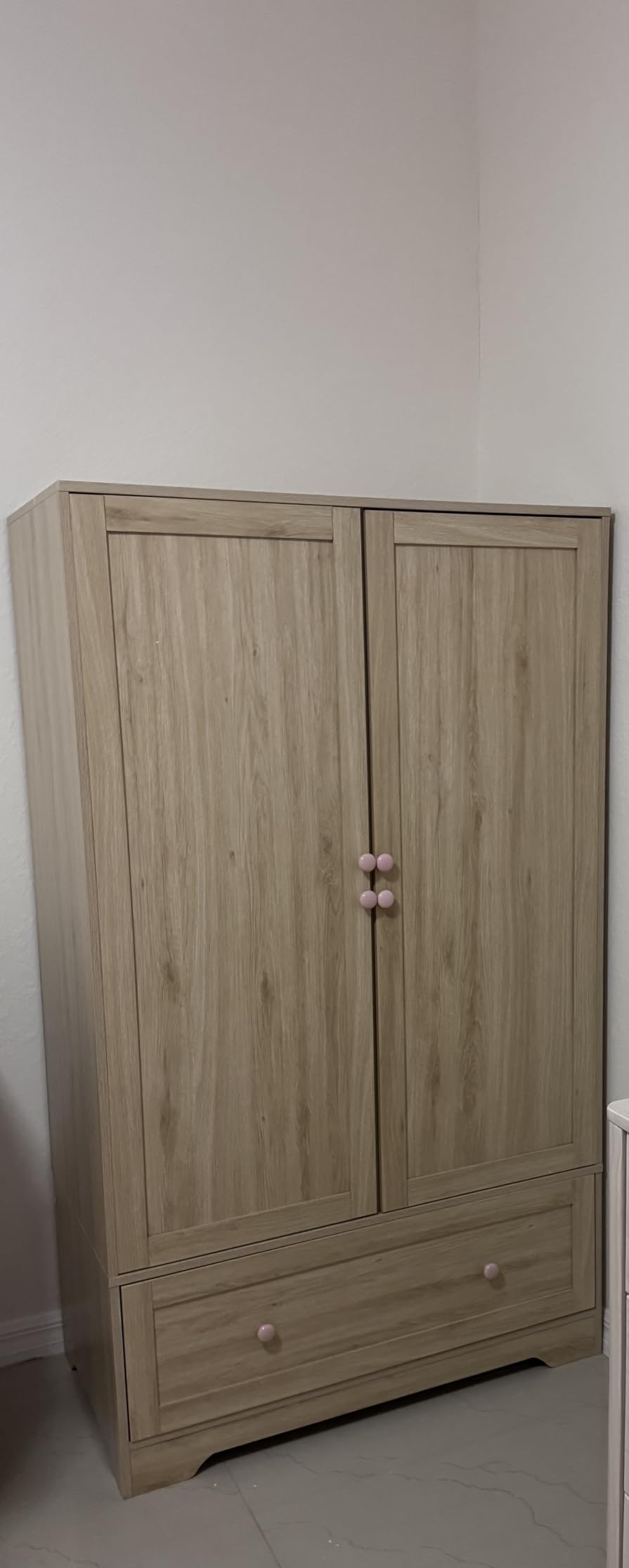VINGLI Fluted Wardrobe Closet Armoire with Doors And Drawers, White Wardrobe Cabinet with Hanging Rack, Bedroom Closet Wood, Free Standing Armoire with Shelf and Solid Wood Legs, 31.5
