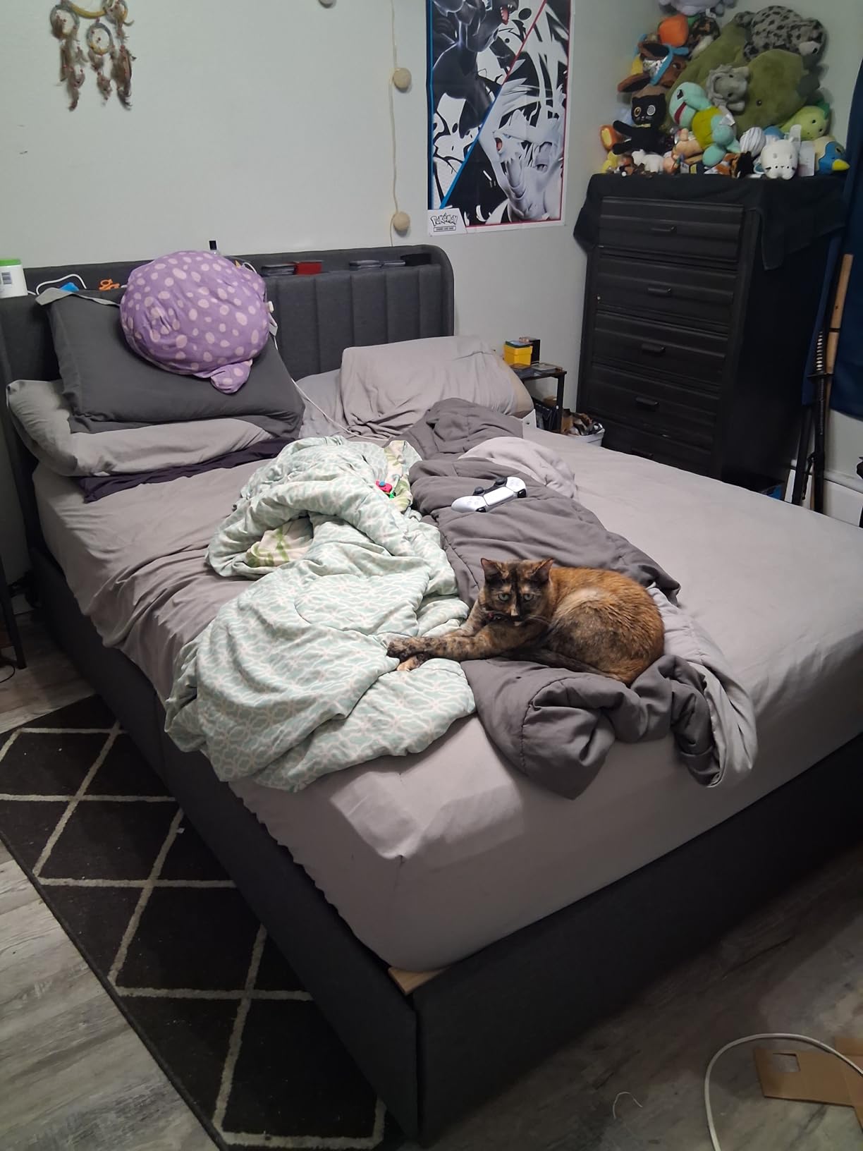 Full Bed Frame with 4 Drawers and Storage Headboard, Upholstered Platform Bed Frame Full Size with Led Lights and Handy Charging Station, No Box Spring Needed, Easy Assembly, Noise Free, Beige customer photo 1