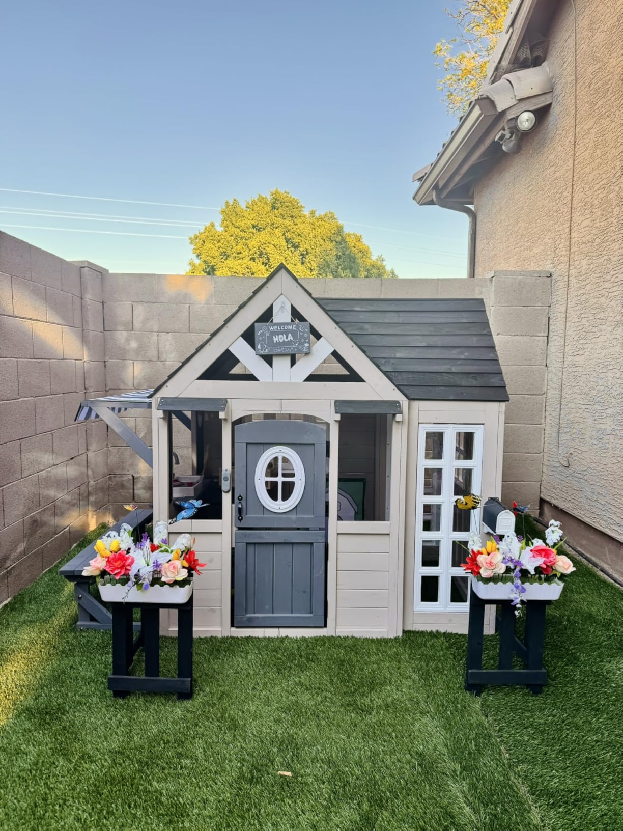 Albott Kids Outdoor Wooden Playhouse with Kitchen Set customer photo 2