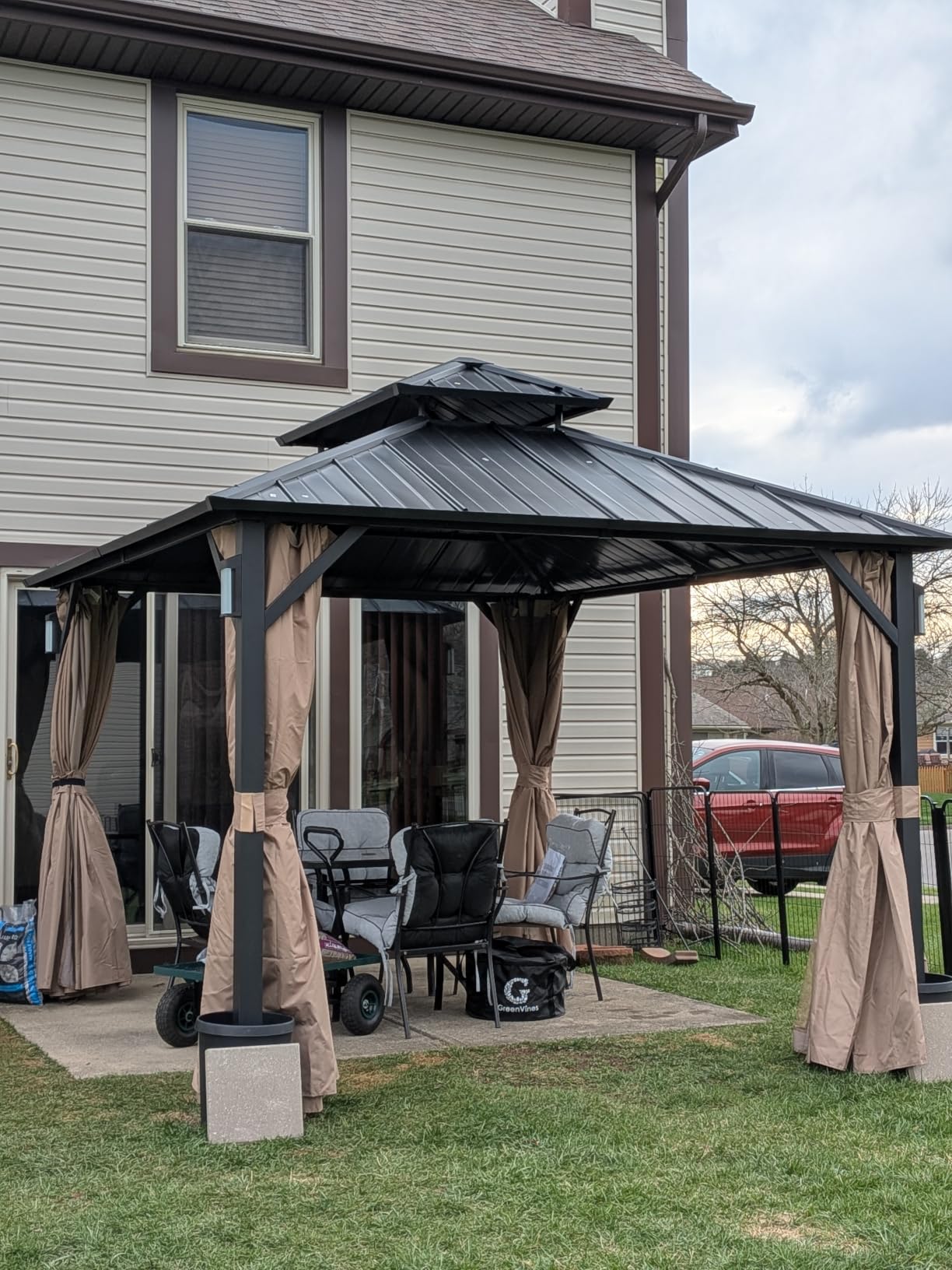 10x12 Hardtop Gazebo with Curtains & Netting, Double Roof Polycarbonate Canopy, Heavy-Duty Aluminum Frame Pergola for Patio, Garden, Deck – All-Weather UV & Rust Resistant customer photo 2