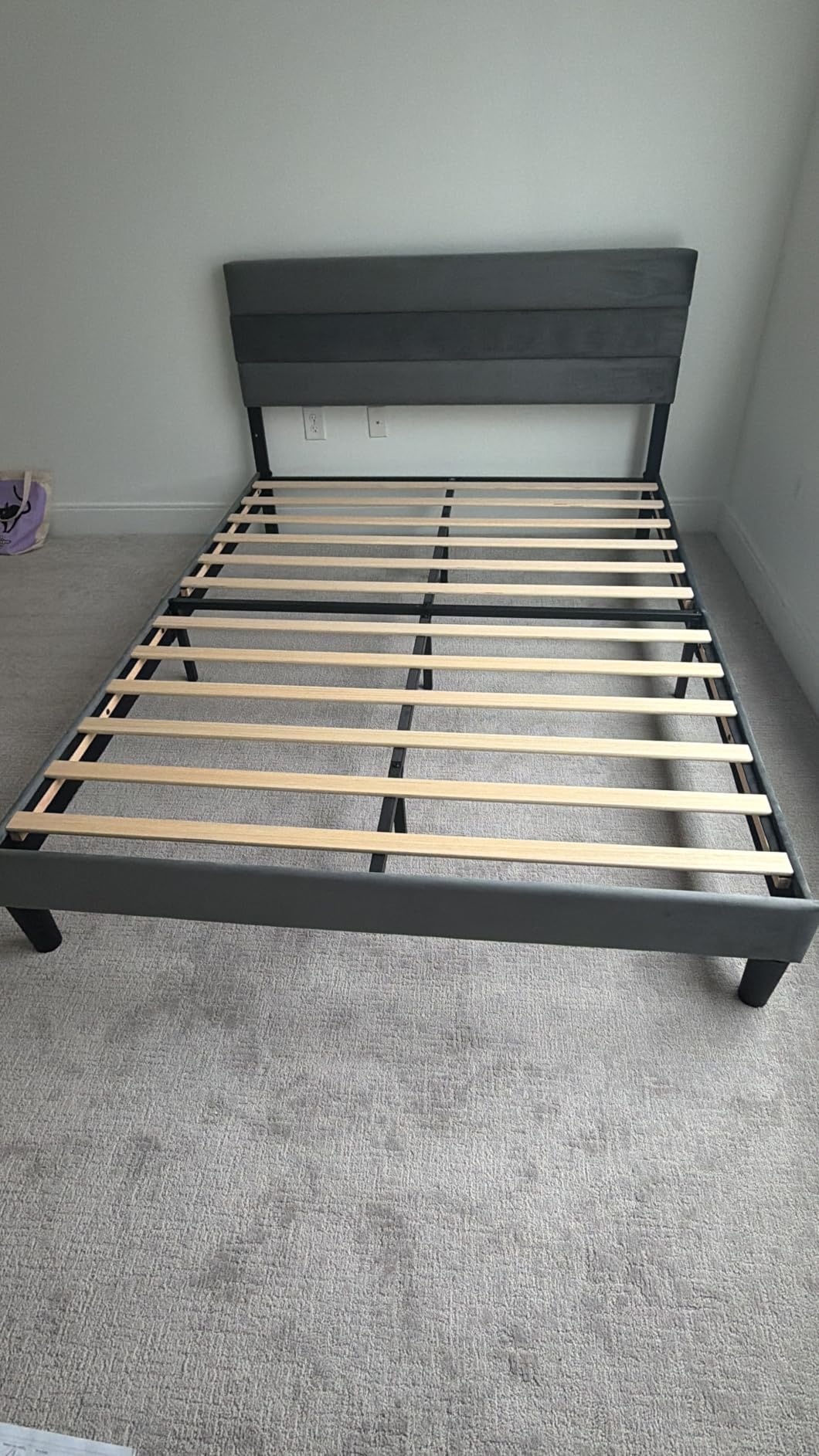 Fluest King Size Bed Frame, Platform Bed Frame with Velvet Upholstered Headboard, No Box Spring Needed, Sturdy Metal Support, Noise Free, Easy Assembly, Beige customer photo 1