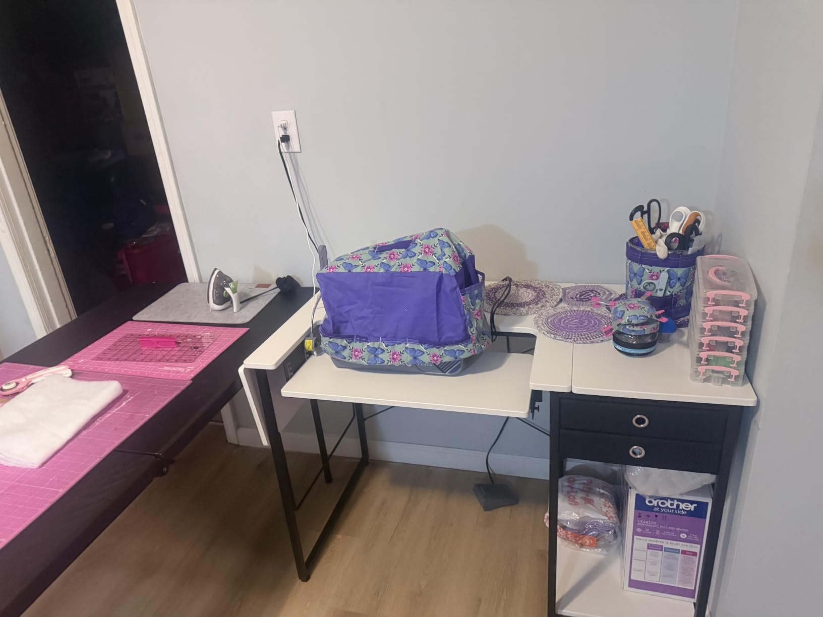 VEVOR Sewing Table, Multipurpose Sewing Machine Table with Drawers, Foldable Side Shelf, Adjustable Shelf, Steel Legs, Computer Desk for Home, Fashion Studio, Art Studio, Educational Institution customer photo 2