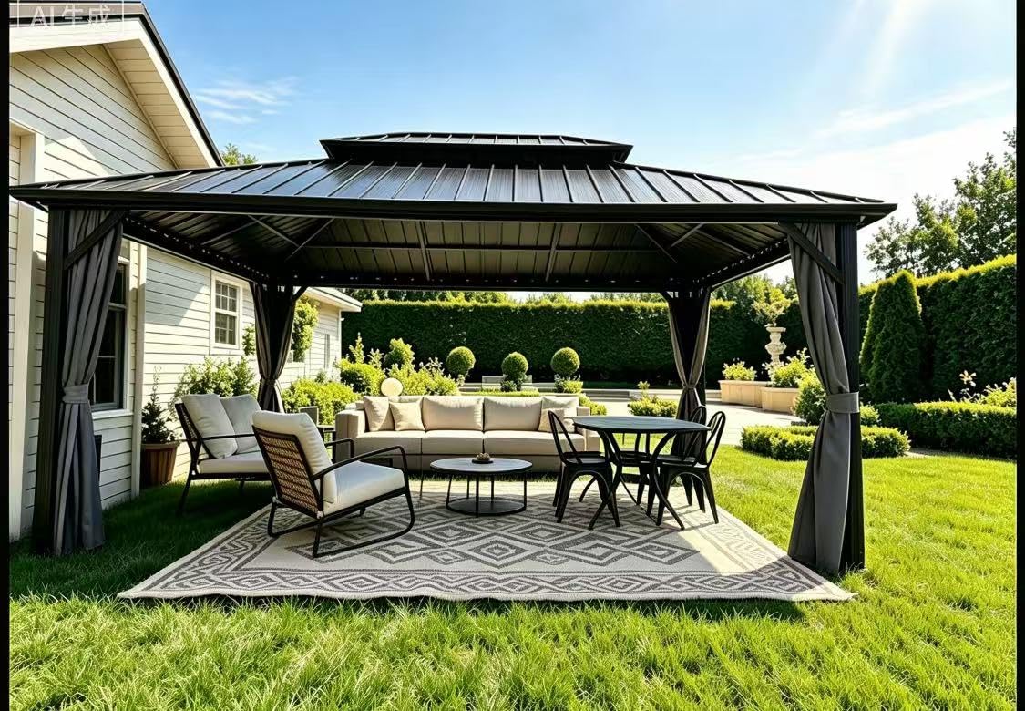 Aoxun 12X16Ft Hardtop Gazebo Metal Gazebo with Galvanized Steel Double Roof customer photo 2