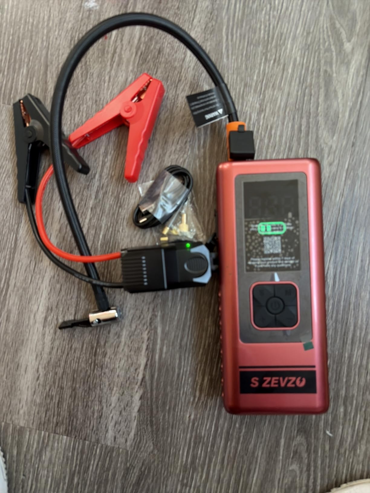 S ZEVZO Car Jump Starter with Air Compressor, 6000A 150PSI Jump Box Battery Pack(6.0 Gas/4.0L Diesel), Portable 12V Jump Box with Auto-Shutoff Tire Inflator, USB Ports, LCD Display & LED Light customer photo 1
