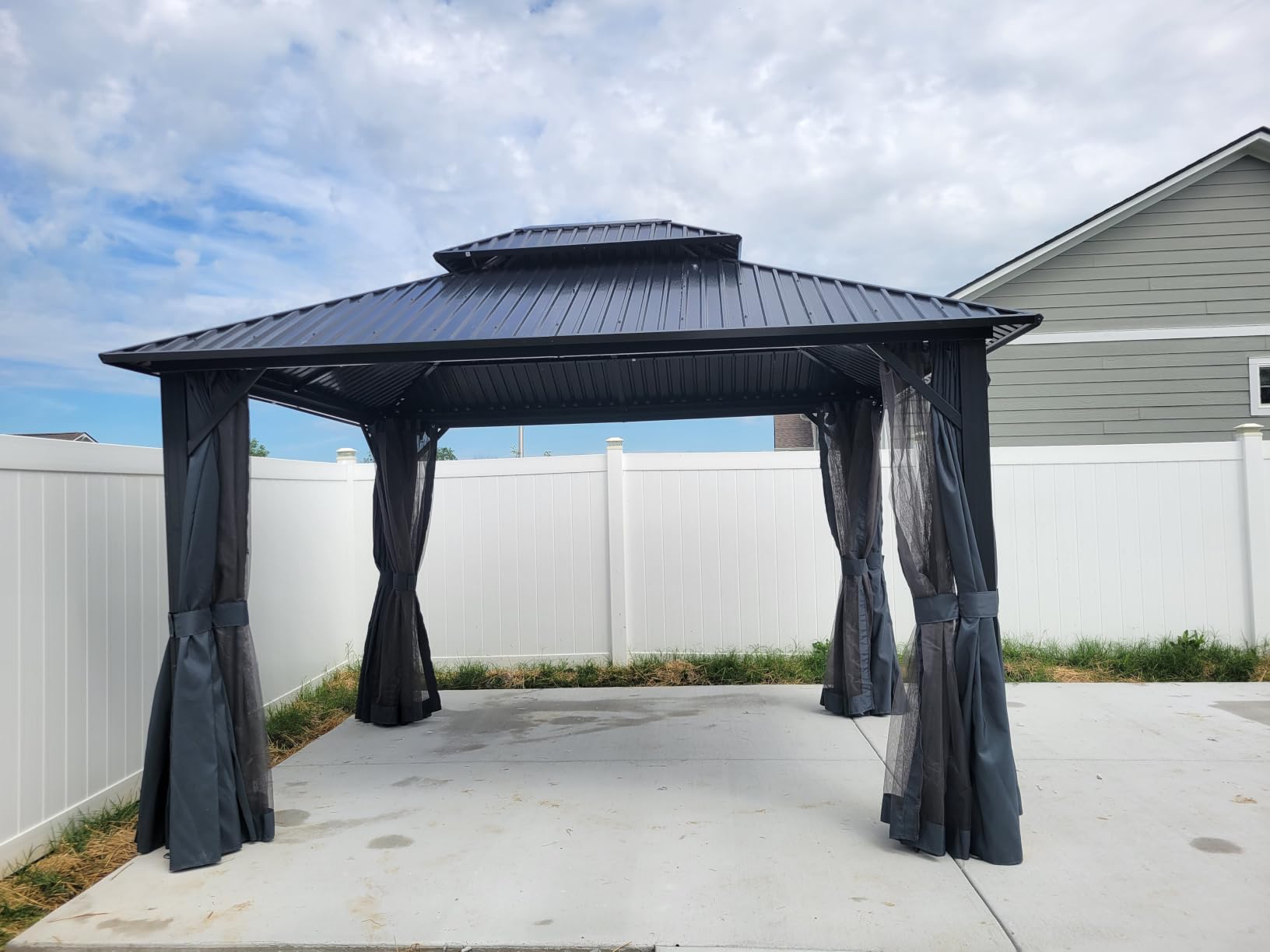 HOTEEL 10x12 Hardtop Gazebo On Clearance with Heavy Duty Galvanized Steel,Outdoor Patio Gazebo with Aluminum Frame & Curtains and Netting, Permanent Pavillon for Backyard, Brown (2026 Upgraded) customer photo 1