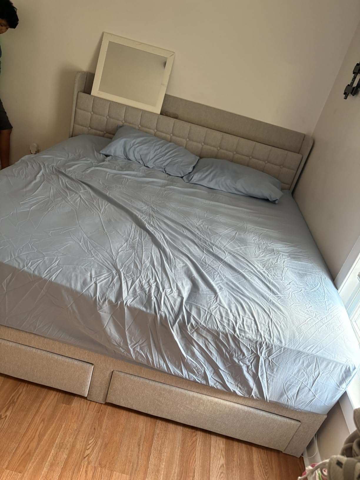 DUMOS Full Bed Frame, Upholstered Platform Bed Frame with Storage Drawers customer photo 1