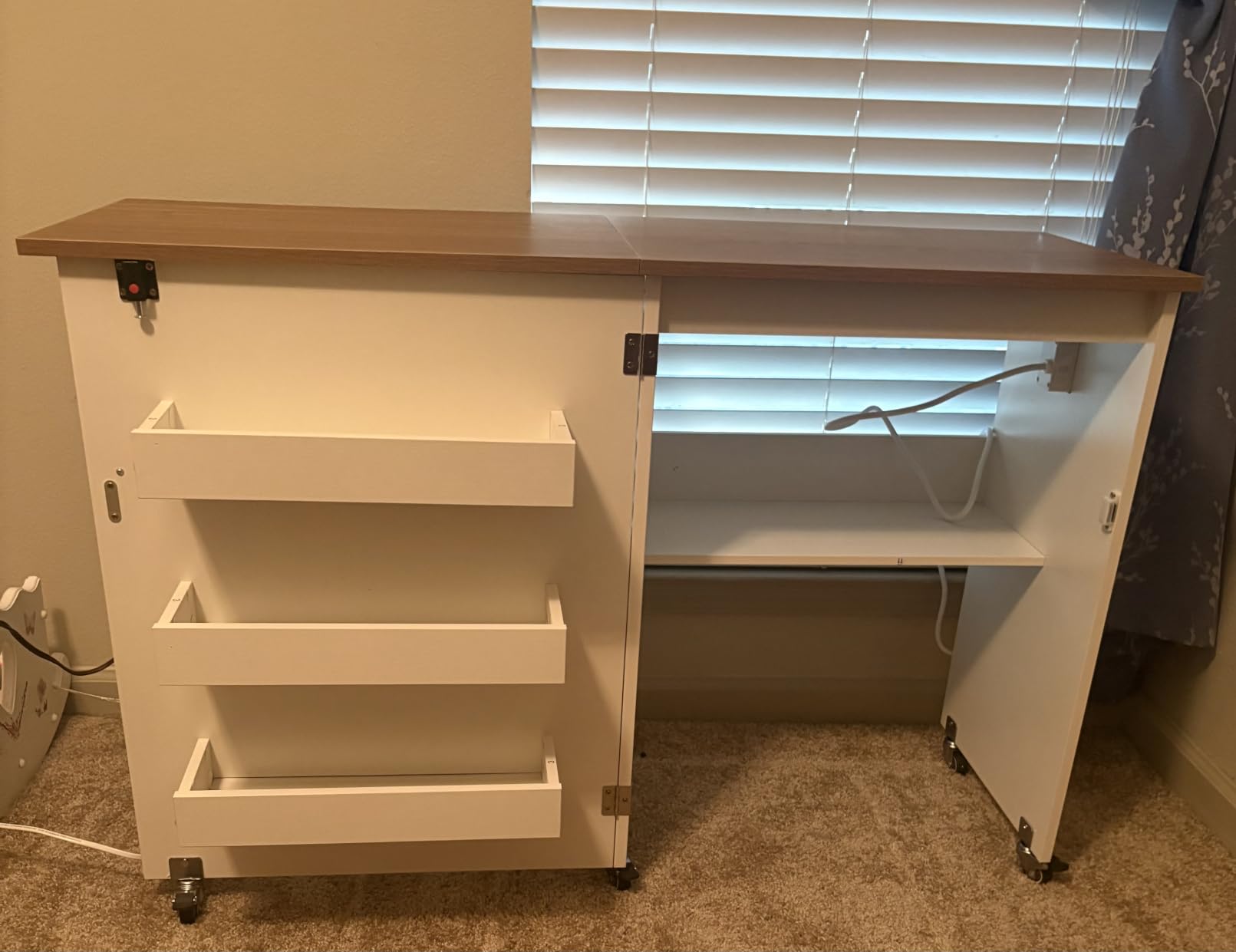 GIANTEX Folding Sewing Table with Charging Station, Storage Trays & Shelf customer photo 2